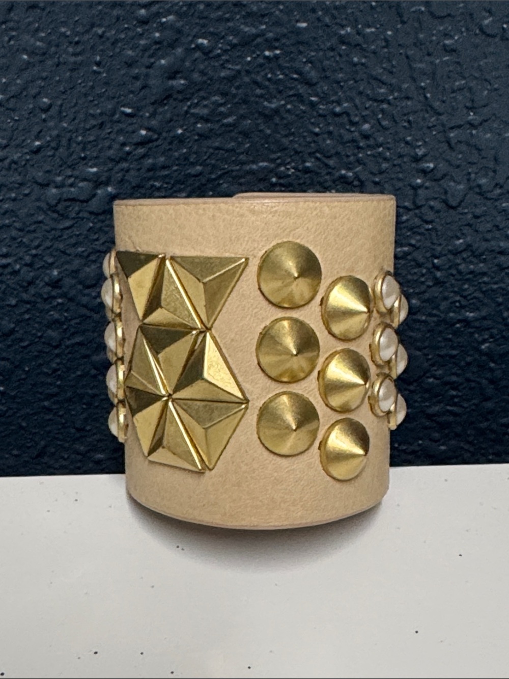 Rare Eddie Borgo for JCrew Beige Leather Cuff with Gold Stud Accents